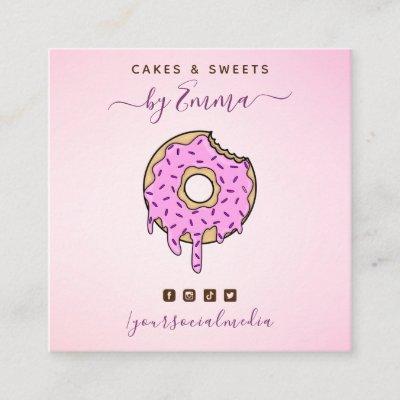 Cute Pink Donut Dripping Confetti Bakery Dessert Square
