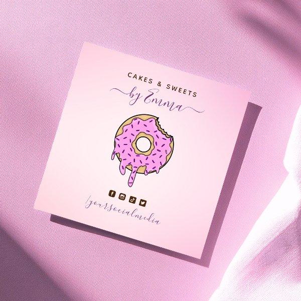 Cute Pink Donut Dripping Confetti Bakery Dessert Square