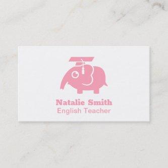 Cute Pink Elephant Graduate Hat Teacher Business Calling Card