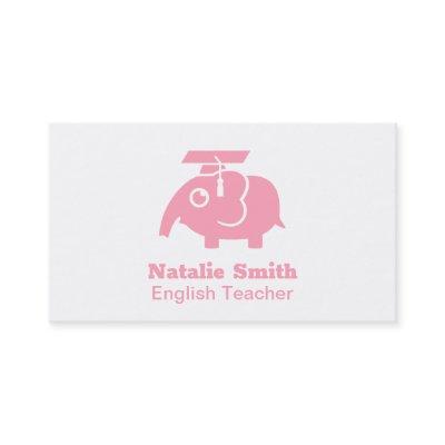 Cute Pink Elephant Graduate Hat Teacher Business Calling Card