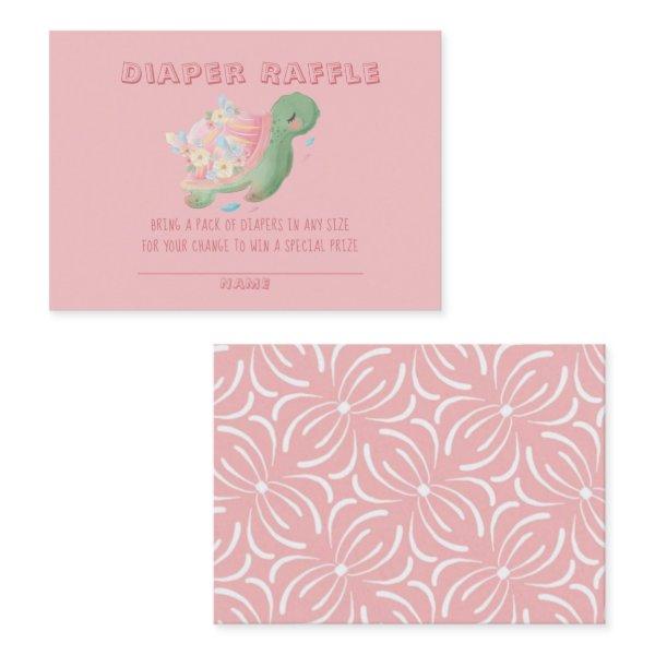 Cute Pink Green Turtle Baby Shower Diaper Raffle