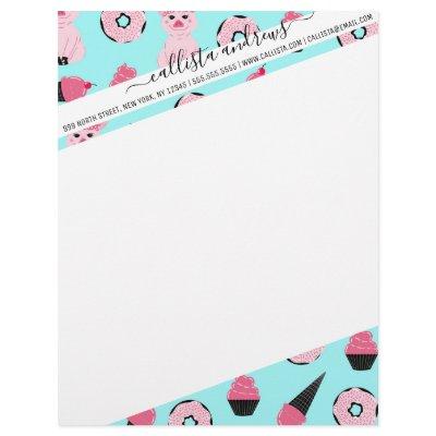 Cute Pink Mint Piggy Donut Ice Cream Cone Pattern Letterhead