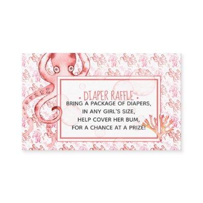 Cute Pink Octopus Baby Shower Diaper Raffle Card