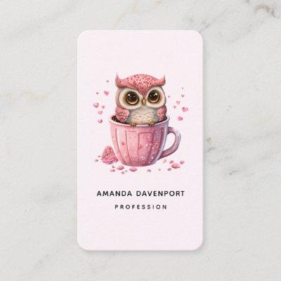 Cute Pink Owl in a Cup