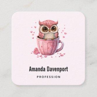 Cute Pink Owl in a Cup Square