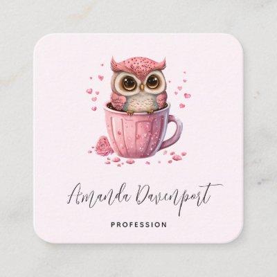 Cute Pink Owl in a Cup Square