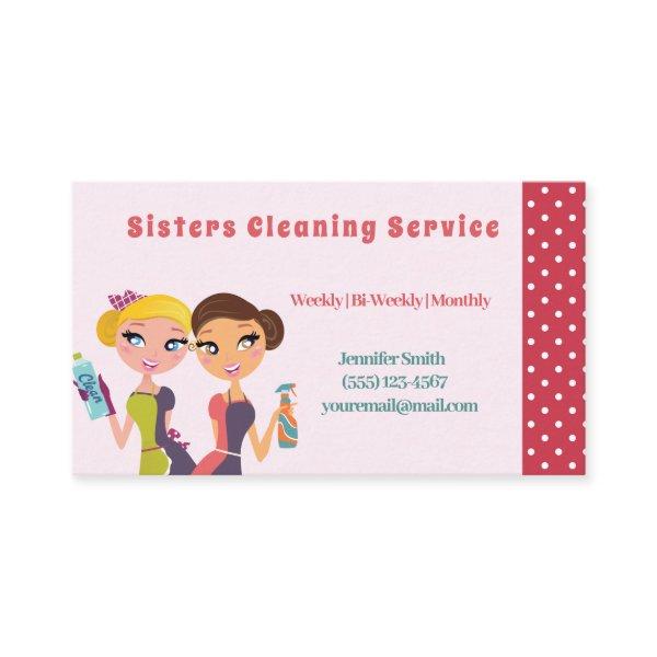 Cute Pink Polka Dot Maid House Cleaning Service