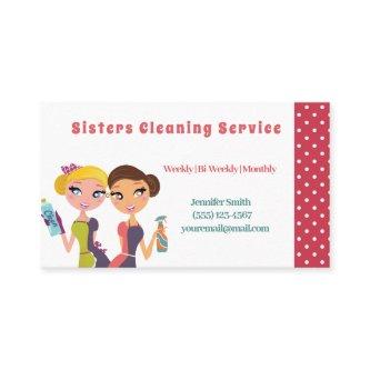 Cute Pink Polka Dot Maid House Cleaning Service