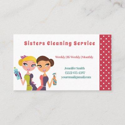 Cute Pink Polka Dot Maid House Cleaning Service