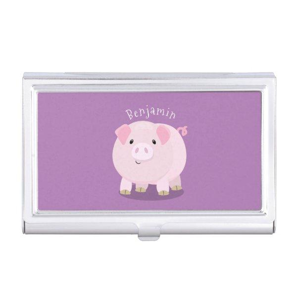 Cute pink pot bellied pig cartoon illustration  case