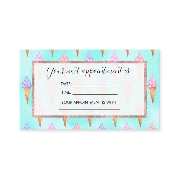 Cute Pink Purple Summer Ice Cream Cones Watercolor Appointment Card