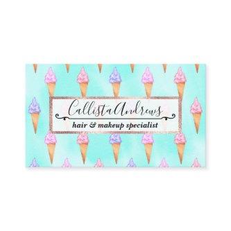 Cute Pink Purple Summer Ice Cream Cones Watercolor