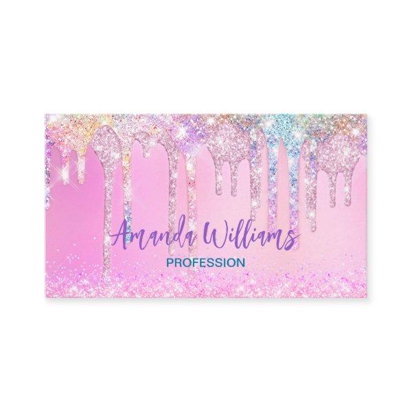 Cute Pink Unicorn Rainbow Glitter Drips Appointment Card