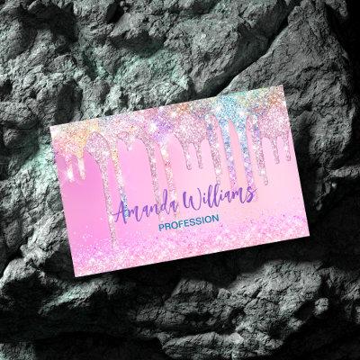 Cute Pink Unicorn Rainbow Glitter Drips  Magnet