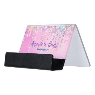 Cute Pink Unicorn Rainbow Glitter Drips Desk  Holder