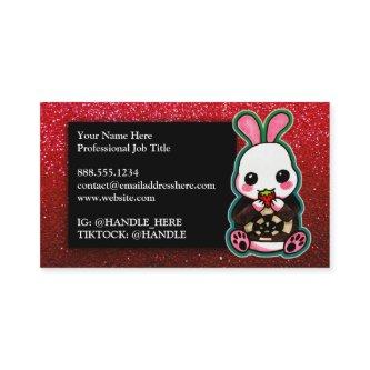 Cute Pink & White Bunny Rabbit Strawberry Glitter