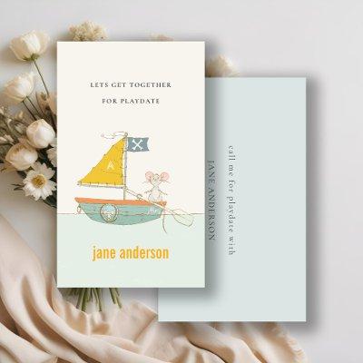 Cute Pirate Sailboat Monogram Kid Playdate Calling