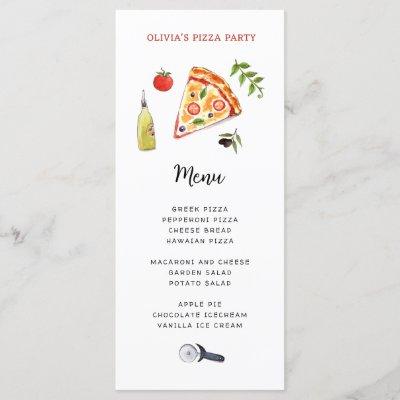 Cute Pizza Party Menu Card