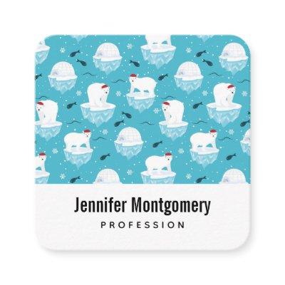 Cute Polar bears in Santa Hats Christmas Pattern Square