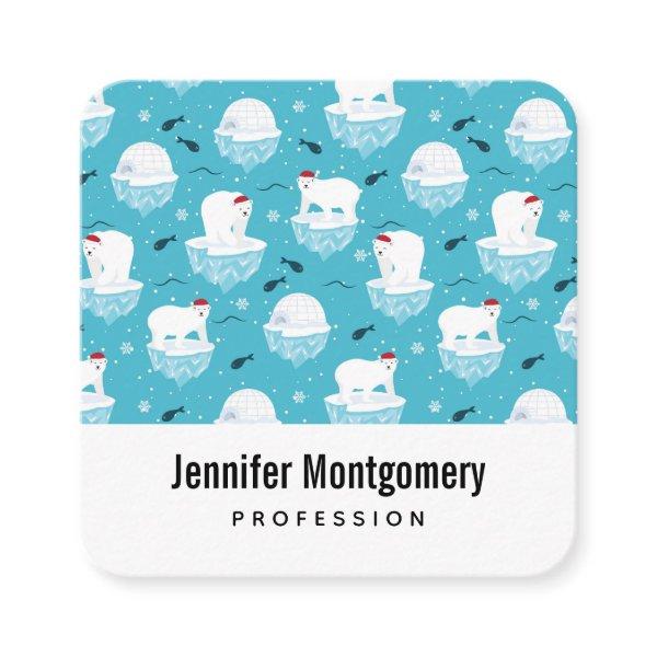 Cute Polar bears in Santa Hats Christmas Pattern Square