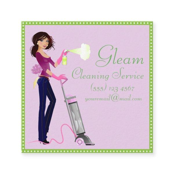 Cute Polka Dot Cleaning Service Lady Square