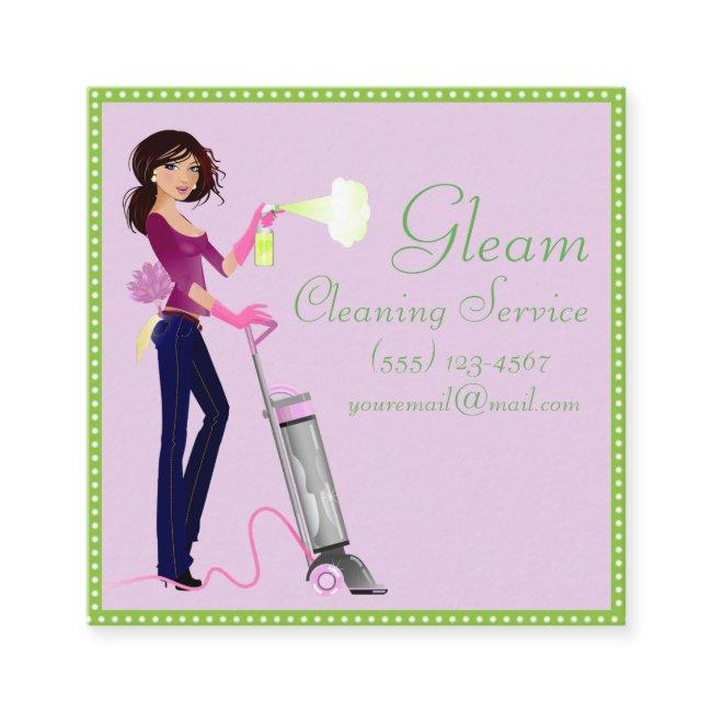 Cute Polka Dot Cleaning Service Lady Square