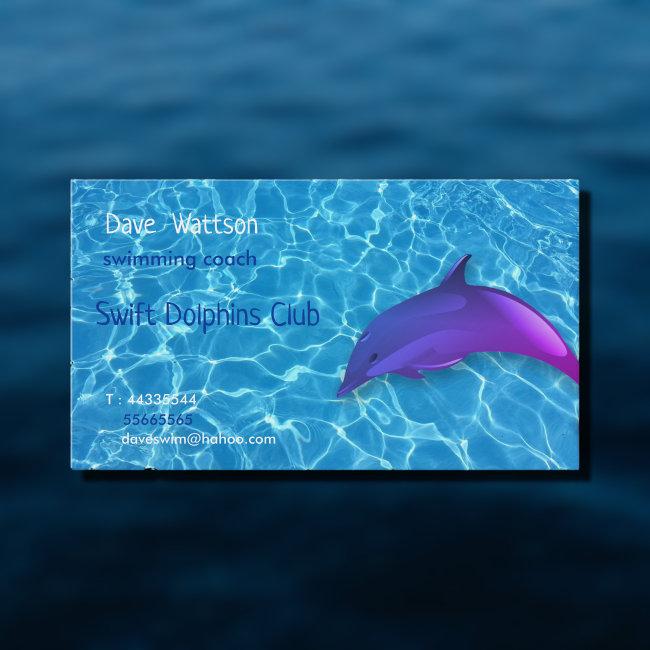 Cute purple dolphin - swimming coach