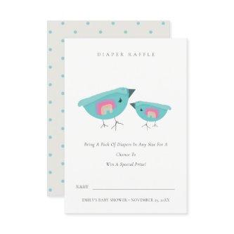 Cute Rainbow Blue Birdy Diaper Raffle Baby Shower Enclosure Card