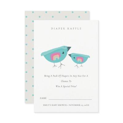 Cute Rainbow Blue Birdy Diaper Raffle Baby Shower Enclosure Card
