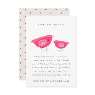 Cute Rainbow Pink Birdy Books For Baby Shower Enclosure Card