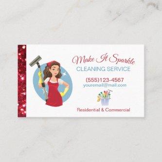 Cute Red Glitter Cartoon Maid Cleaning Services