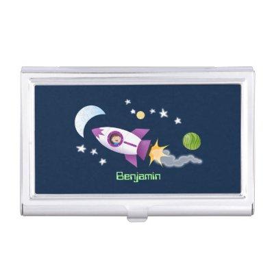 Cute rocket ship in space cartoon illustration  case