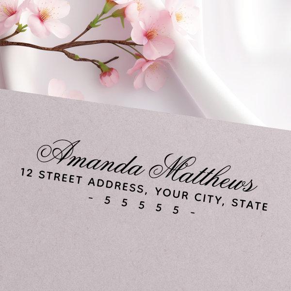 Cute romantic script return address self-inking stamp