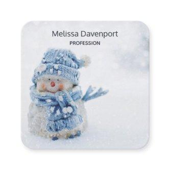 Cute Snowman in Winter Photograph Christmas Square