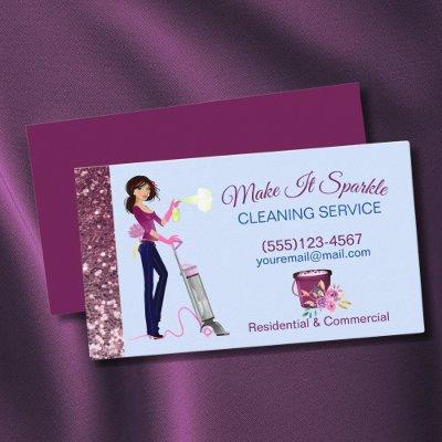 Cute Sparkle Cartoon Maid Cleaning Services