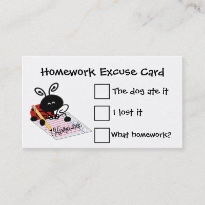 Cute Student's Homework Excuse Cards