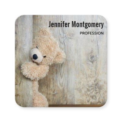 Cute Stuffed Bear Rustic Wooden Backdrop Square