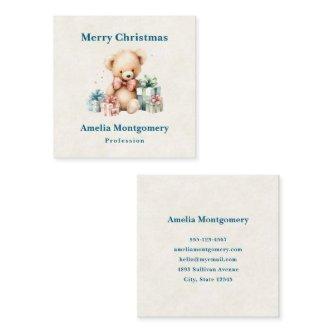 Cute Teddy Bear with Gifts Merry Christmas Square