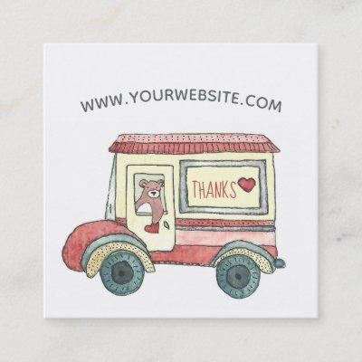 Cute Thank You Teddy Bear Mail Truck Watercolor Square