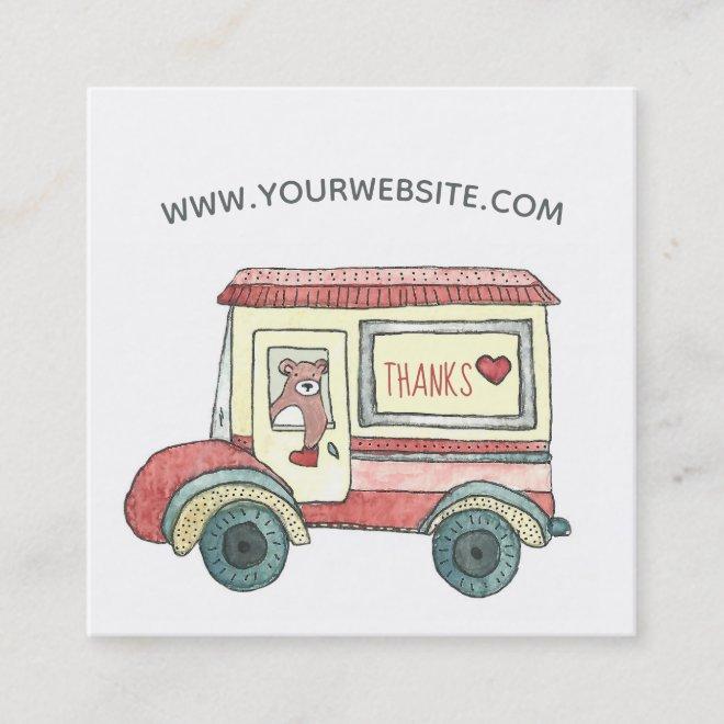 Cute Thank You Teddy Bear Mail Truck Watercolor Square