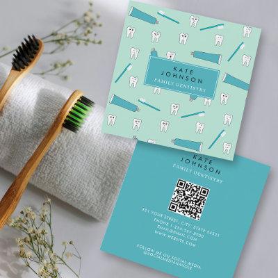 Cute Tooth Teal Mint Dentist QR Code Social Media Square