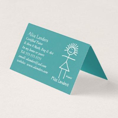 Cute Tutor Teacher Chalk Stick Figure on Green