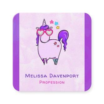 Cute Unicorn in Heart Shaped Glasses Square