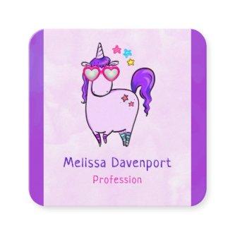 Cute Unicorn in Heart Shaped Glasses Square