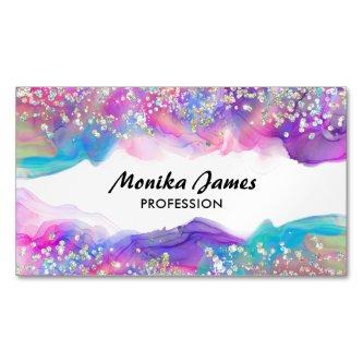 Cute Unicorn Ink Holographic Faux Glitter Monogram  Magnet