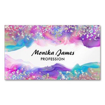 Cute Unicorn Ink Holographic Faux Glitter Monogram  Magnet