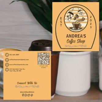 Cute Vintage Coffee Shop Customized Logo QR Code   Square