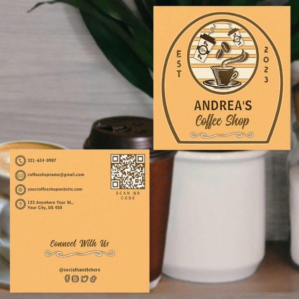Cute Vintage Coffee Shop Customized Logo QR Code   Square