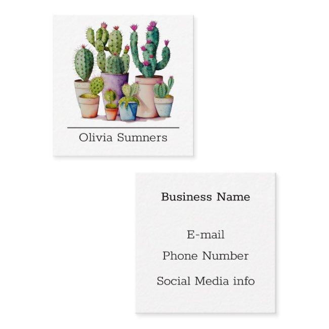 Cute watercolor cacti cactus succulents in pots square