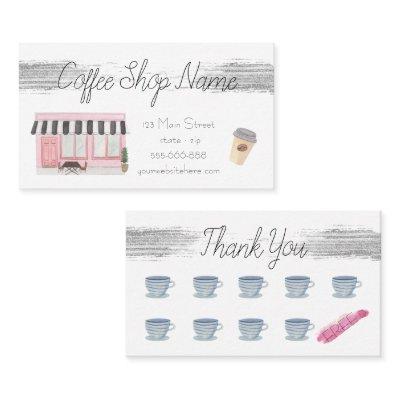 Cute Watercolor Coffee Shop Buisness Loyalty Card